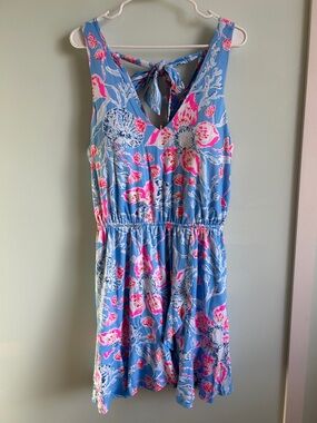 Lilly Pulitzer Blue Floral Tie-Back Romper - EUC